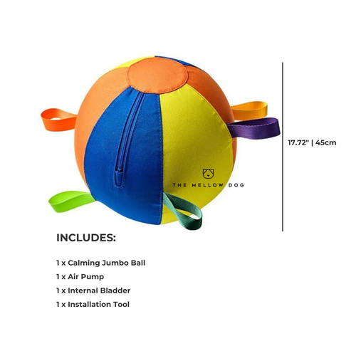 Calming Jumbo Ball dimensions and included accessories