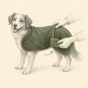 Pencil sketch of securing the dog robe closure