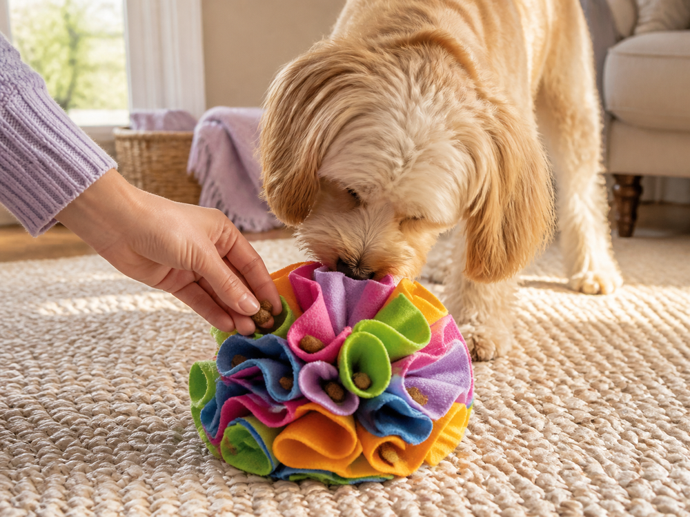 SniffPro calming ball: hide treats in the fleece folds and let your dog search